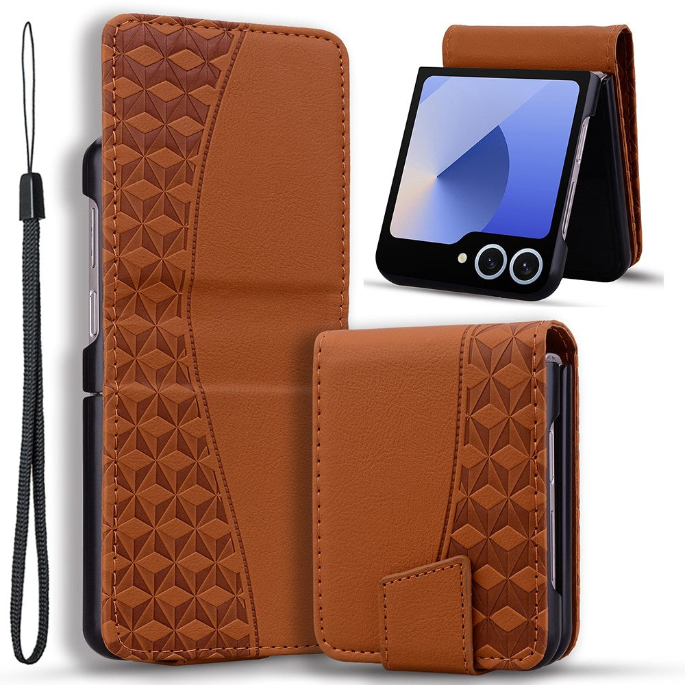 Til Samsung Galaxy Z Flip7 5G Etui Rhombus Mønster Læder Telefoncover med Håndrem
