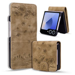 For Samsung Galaxy Z Flip7 5G Case Cherry Blossom Cat Leather Phone Cover with Card Slot
