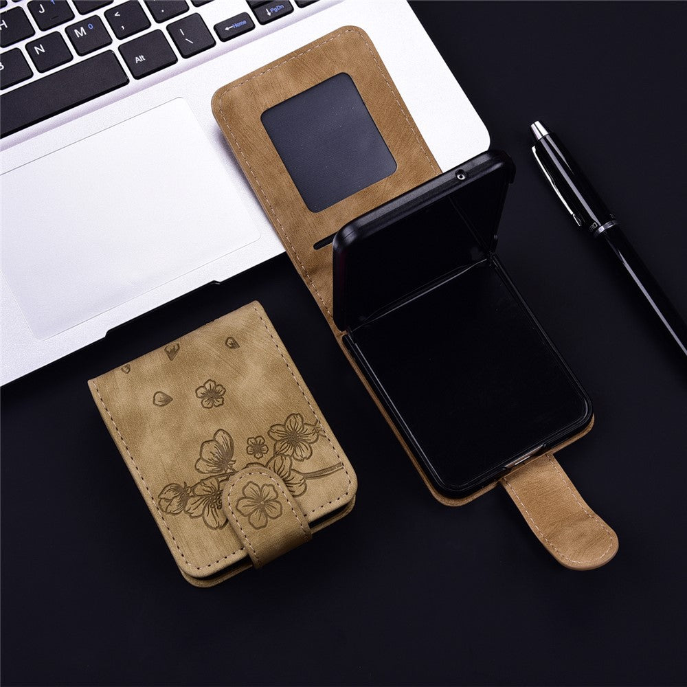 For Samsung Galaxy Z Flip7 5G Case Cherry Blossom Cat Leather Phone Cover with Card Slot