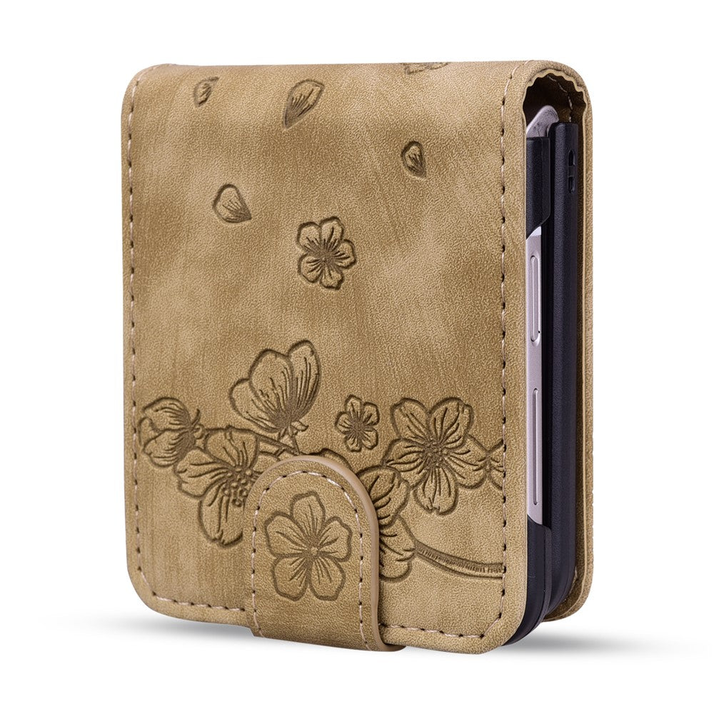 For Samsung Galaxy Z Flip7 5G Case Cherry Blossom Cat Leather Phone Cover with Card Slot