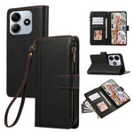 For Xiaomi Redmi Note 14 5G Case Multi Card Slots Zipper Leather Phone Cover with Wrist Strap