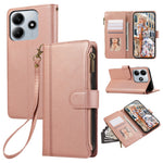 For Xiaomi Redmi Note 14 5G Case Multi Card Slots Zipper Leather Phone Cover with Wrist Strap
