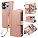 For Xiaomi Redmi Note 14 4G (164.84mm) Case Multi Card Slots Zipper Leather Phone Cover with Wrist Strap