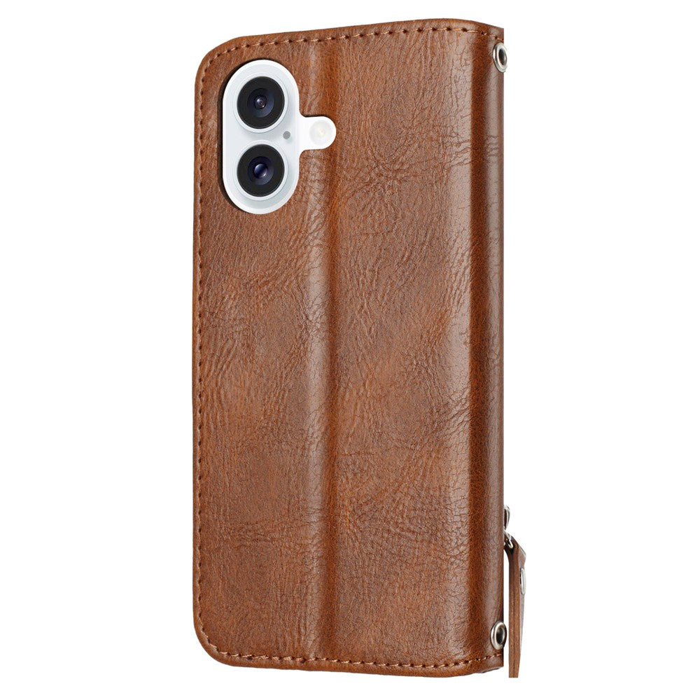 For iPhone 17 Case Zipper Pocket Wallet Leather Phone Cover with Wrist Strap