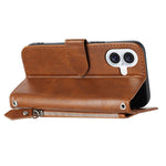 For iPhone 17 Case Zipper Pocket Wallet Leather Phone Cover with Wrist Strap