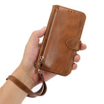 For iPhone 17 Case Zipper Pocket Wallet Leather Phone Cover with Wrist Strap