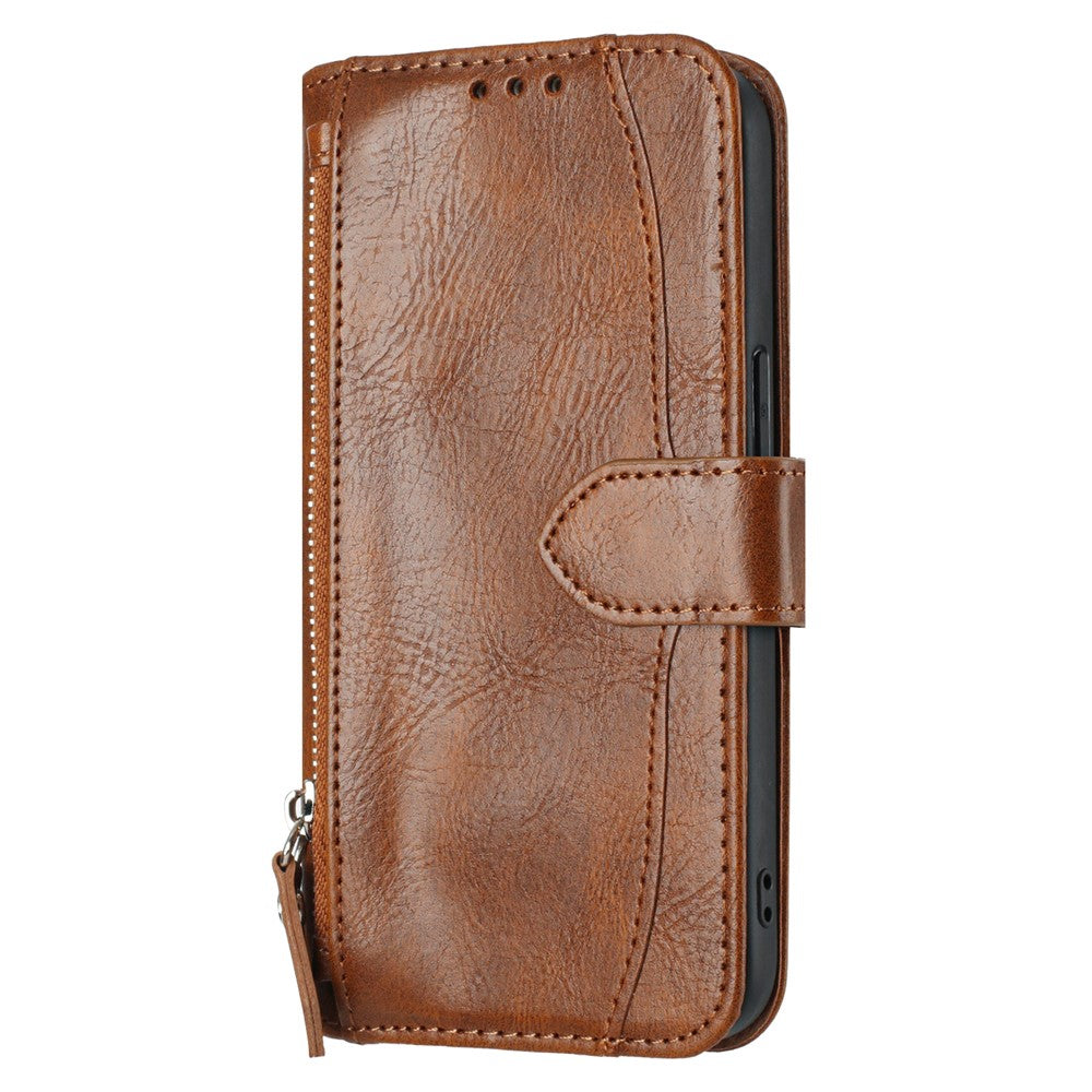 For iPhone 17 Case Zipper Pocket Wallet Leather Phone Cover with Wrist Strap