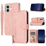 For iPhone 17 Case Zipper Pocket Wallet Leather Phone Cover with Wrist Strap