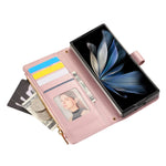 For Samsung Galaxy Z Fold7 5G Case Multi Card Slots Zipper Rhombus Leather Phone Cover with Wrist Strap