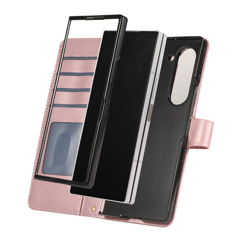 For Samsung Galaxy Z Fold7 5G Case Multi Card Slots Zipper Rhombus Leather Phone Cover with Wrist Strap