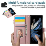 For Samsung Galaxy Z Fold7 5G Case Multi Card Slots Zipper Rhombus Leather Phone Cover with Wrist Strap