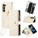 For Samsung Galaxy Z Fold7 5G Case Multi Card Slots Zipper Rhombus Leather Phone Cover with Wrist Strap