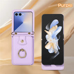 For Samsung Galaxy Z Flip7 5G Case Card Holder Ring Kickstand TPU + PU Leather Phone Cover with Long Strap