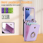 For Samsung Galaxy Z Flip7 5G Case Card Holder Ring Kickstand TPU + PU Leather Phone Cover with Long Strap