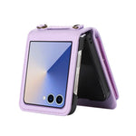For Samsung Galaxy Z Flip7 5G Case Card Holder Ring Kickstand TPU + PU Leather Phone Cover with Long Strap