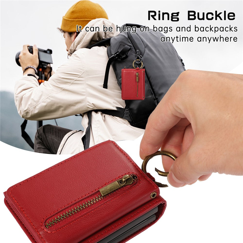 For Samsung Galaxy Z Flip7 5G Leather Back Cover Zipper Wallet Kickstand Phone Case with Shoulder Strap
