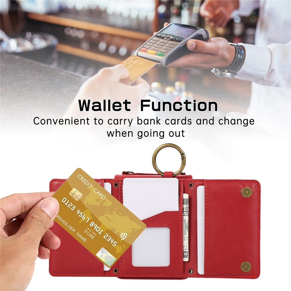 For Samsung Galaxy Z Flip7 5G Leather Back Cover Zipper Wallet Kickstand Phone Case with Shoulder Strap