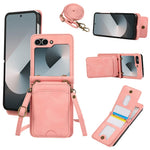 Til Samsung Galaxy Z Flip7 5G Etui Kortholder Støtteben Læder + TPU Telefoncover med Skulderrem