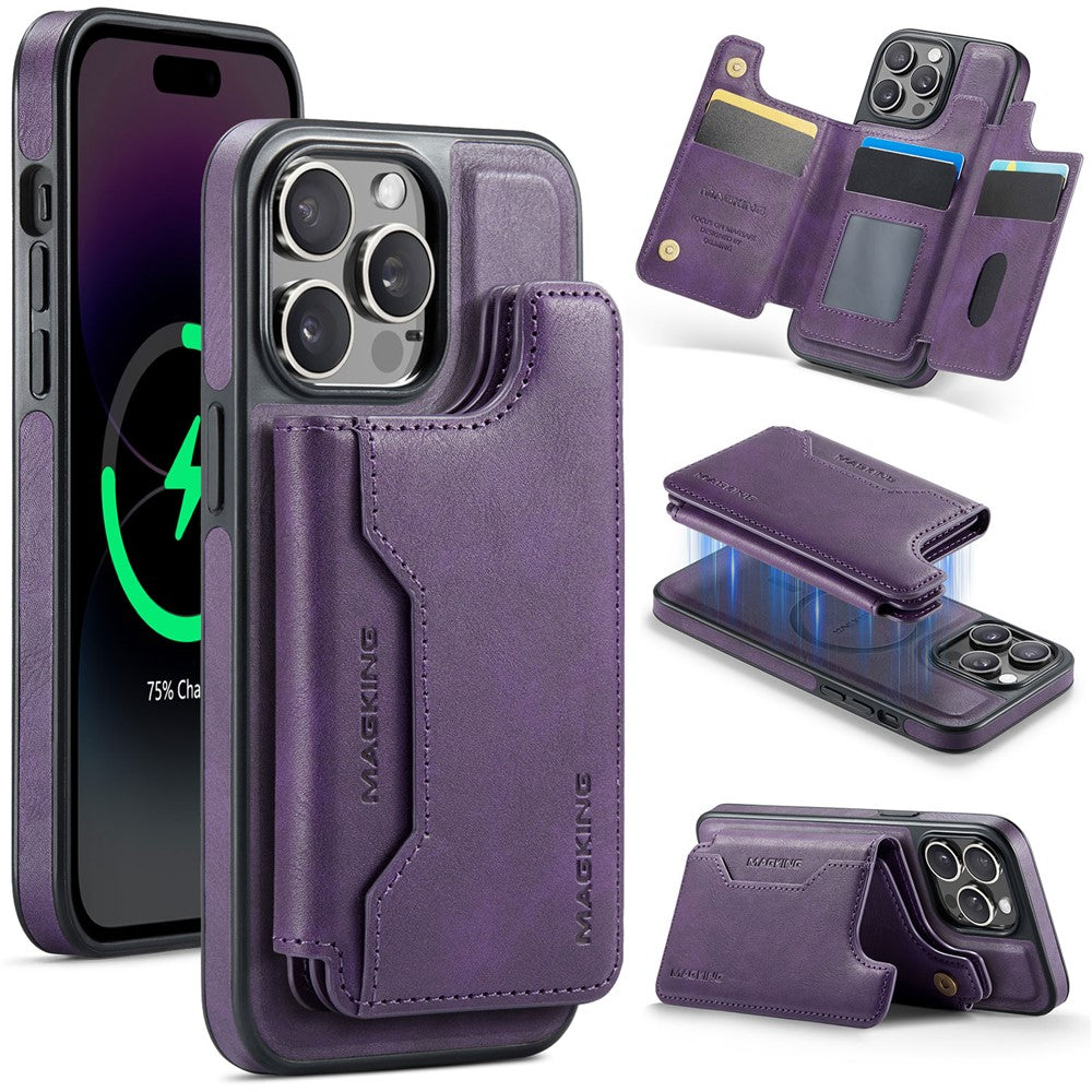 MAGKING K3 Series For iPhone 14 Pro Max Case Compatible with MagSafe Wallet PC + TPU + PU Phone Cover