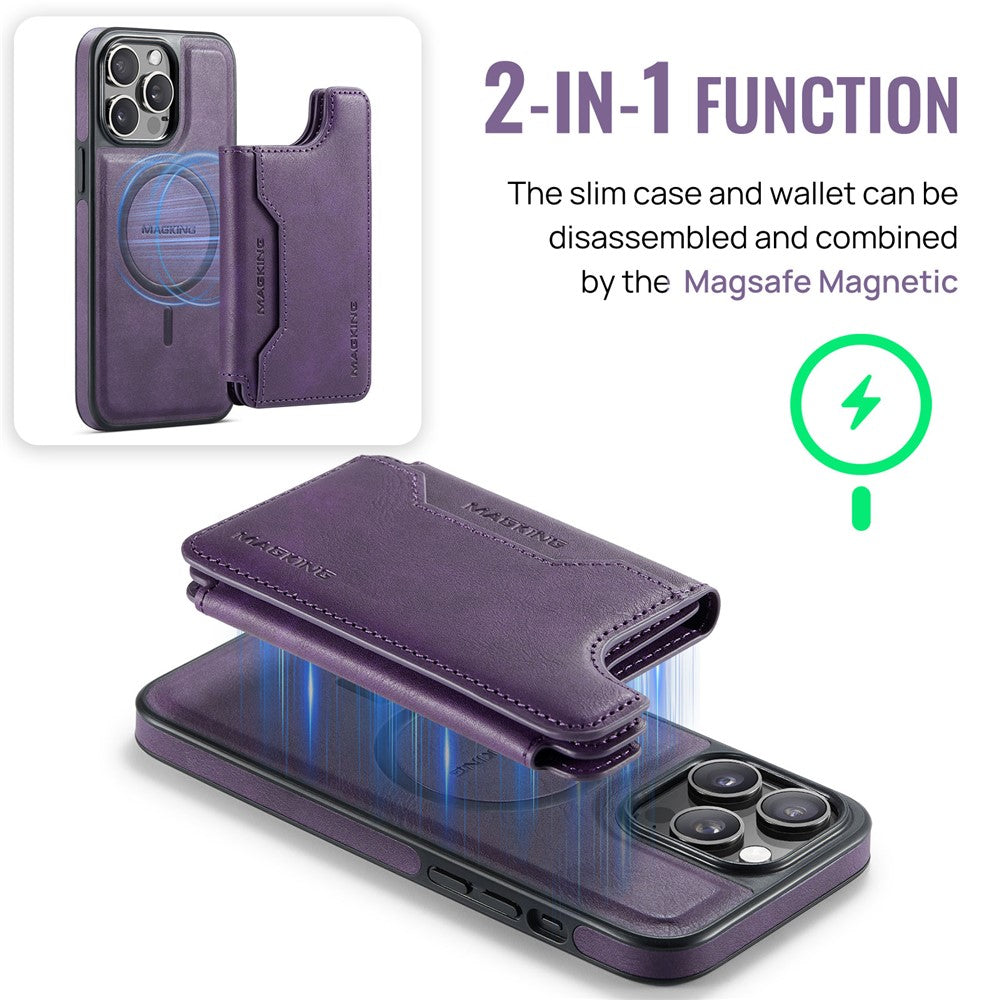 MAGKING K3 Series For iPhone 14 Pro Max Case Compatible with MagSafe Wallet PC + TPU + PU Phone Cover