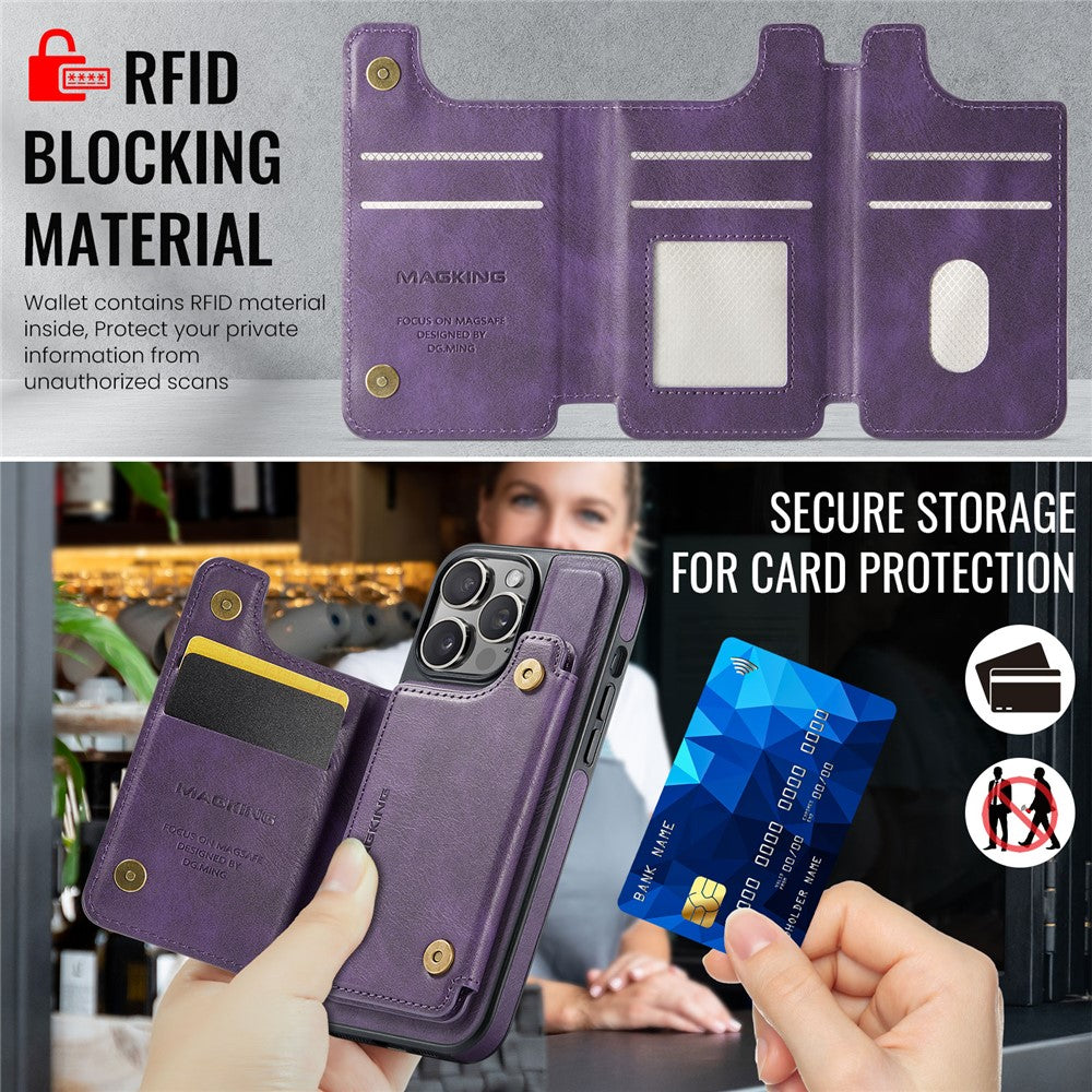 MAGKING K3 Series For iPhone 14 Pro Max Case Compatible with MagSafe Wallet PC + TPU + PU Phone Cover