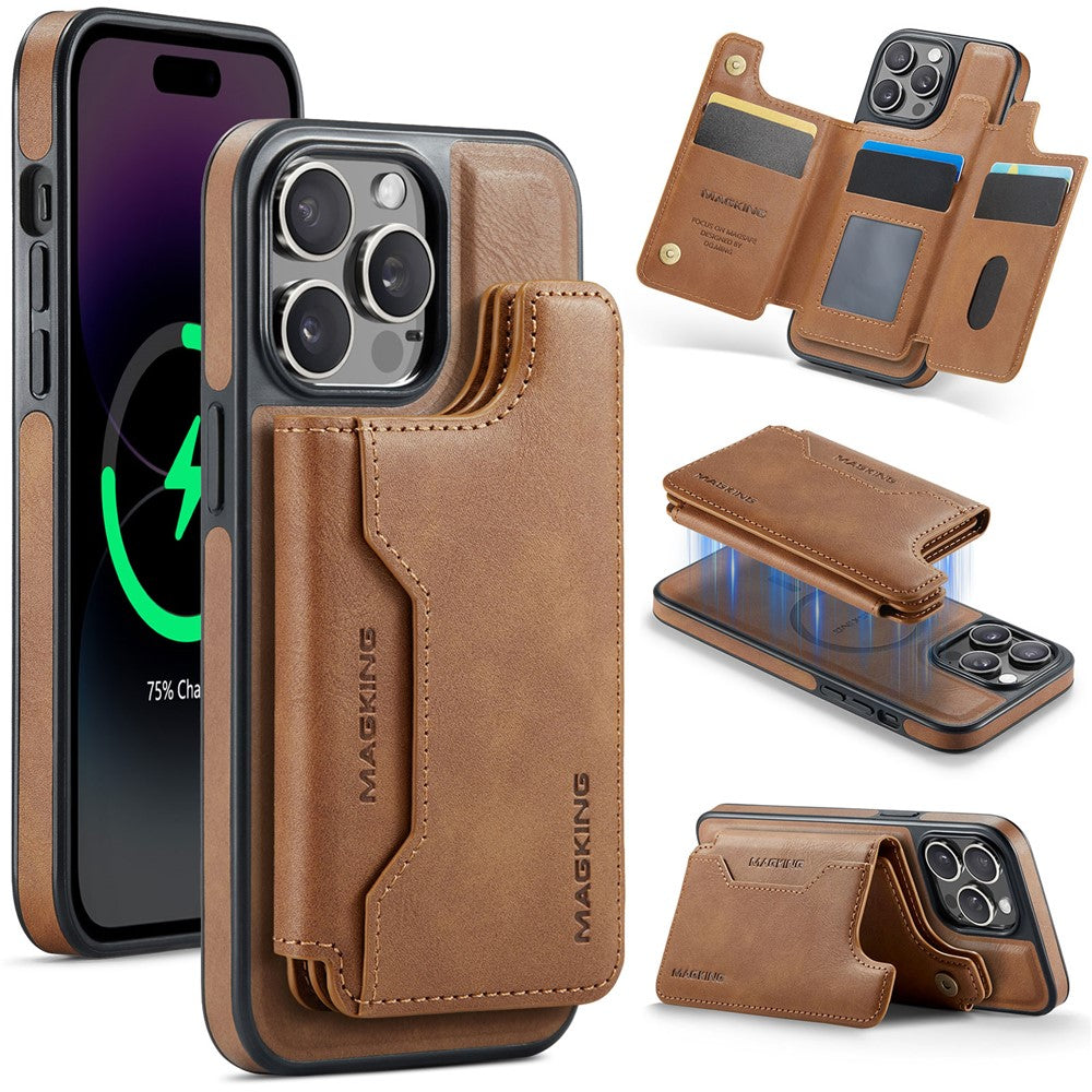MAGKING K3 Series For iPhone 14 Pro Max Case Compatible with MagSafe Wallet PC + TPU + PU Phone Cover