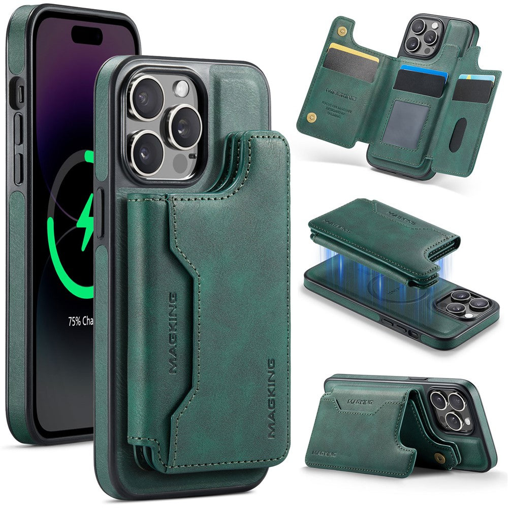 MAGKING K3 Series For iPhone 14 Pro Max Case Compatible with MagSafe Wallet PC + TPU + PU Phone Cover