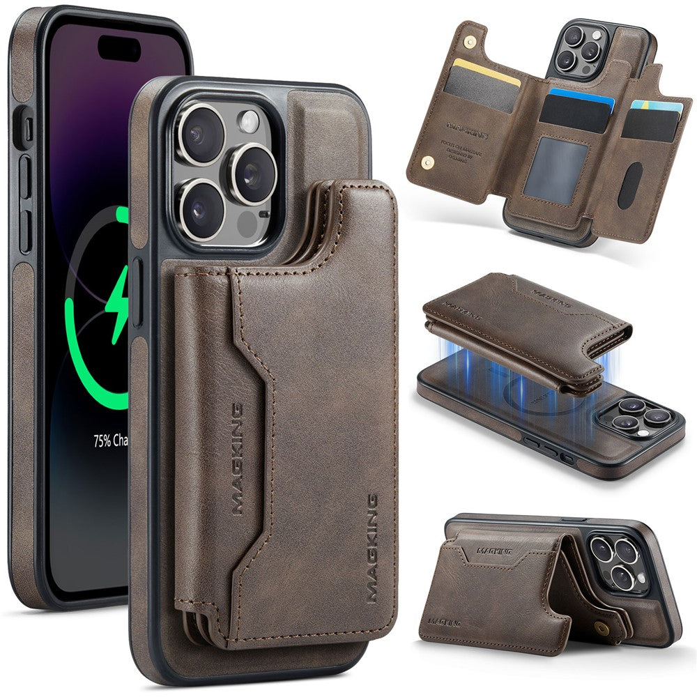MAGKING K3 Series For iPhone 14 Pro Max Case Compatible with MagSafe Wallet PC + TPU + PU Phone Cover