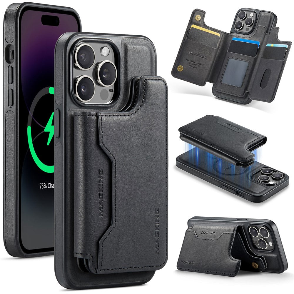 MAGKING K3 Series For iPhone 14 Pro Max Case Compatible with MagSafe Wallet PC + TPU + PU Phone Cover