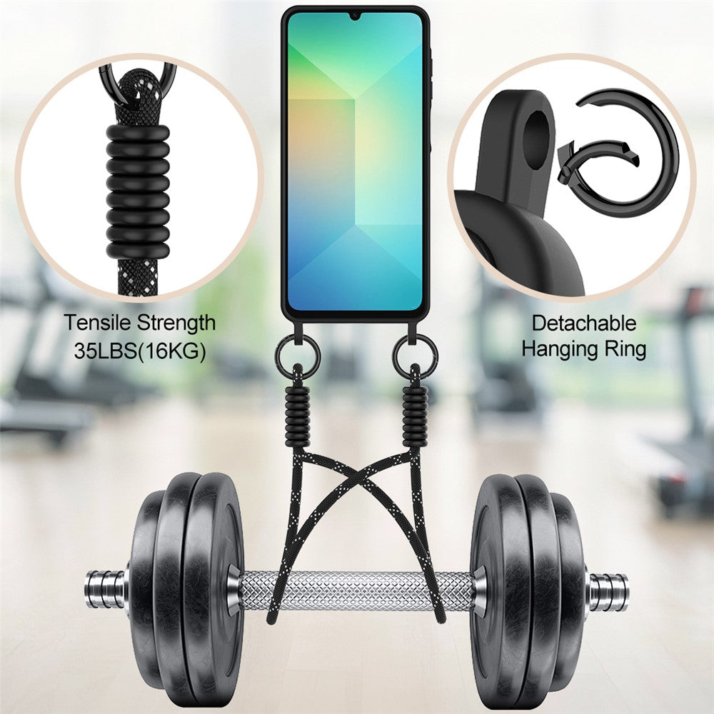Cover i flydende silikone med kortholder og kort rem til Samsung Galaxy A08 4G / A08 5G / F07 4G / M17e 5G / M07 4G / A07 5G / A07 4G / A07s 4G