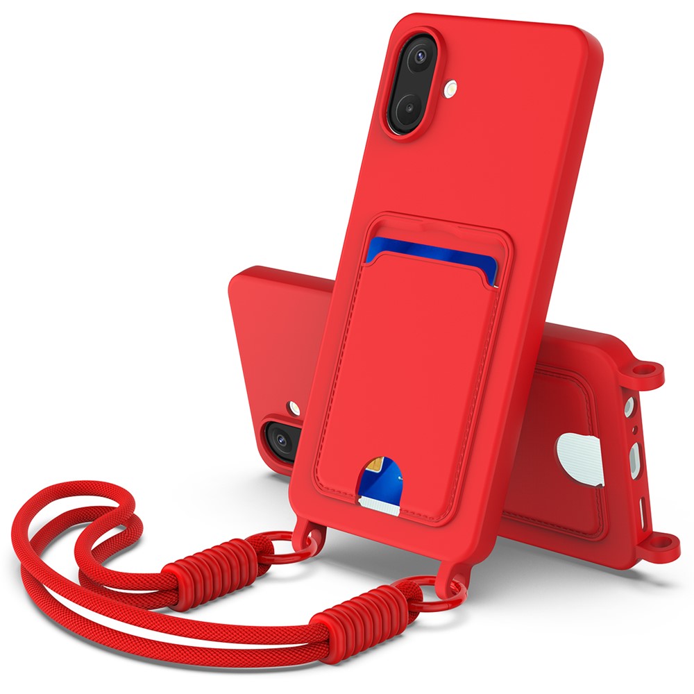 Cover i flydende silikone med kortholder og kort rem til Samsung Galaxy A08 4G / A08 5G / F07 4G / M17e 5G / M07 4G / A07 5G / A07 4G / A07s 4G