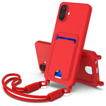 Samsung Galaxy A08 4G / A08 5G / F07 4G / M17e 5G / M07 4G / A07 5G / A07 4G / A07s 4G-cover i flydende silikone med kortholder og bagside med kort rem
