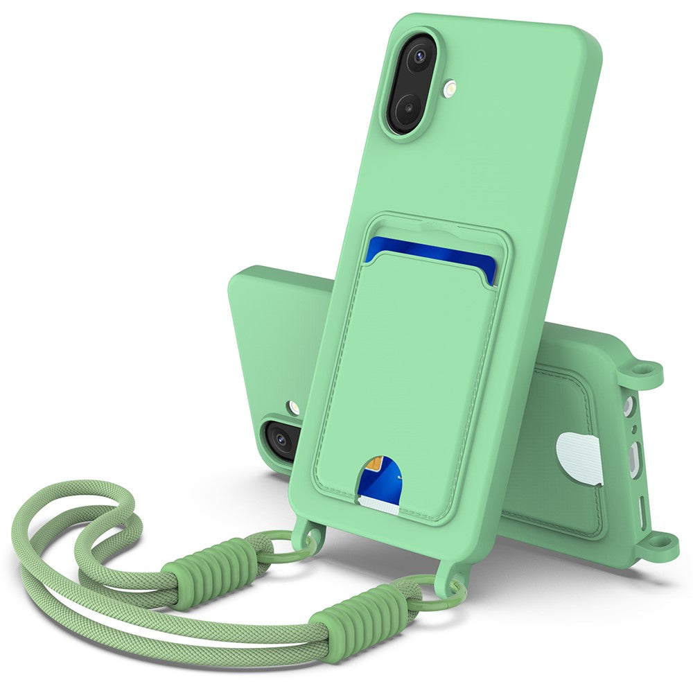 Cover i flydende silikone med kortholder og kort rem til Samsung Galaxy A08 4G / A08 5G / F07 4G / M17e 5G / M07 4G / A07 5G / A07 4G / A07s 4G