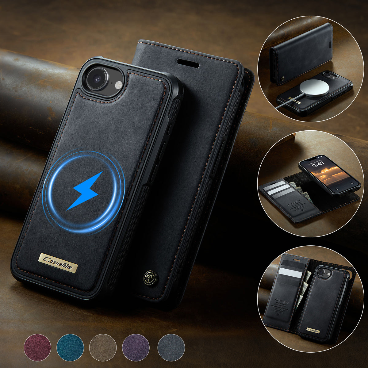 CASEME For iPhone 17e / 16e Case  C49  Compatible with MagSafe RFID Blocking Detachable Wallet Leather Phone Cover