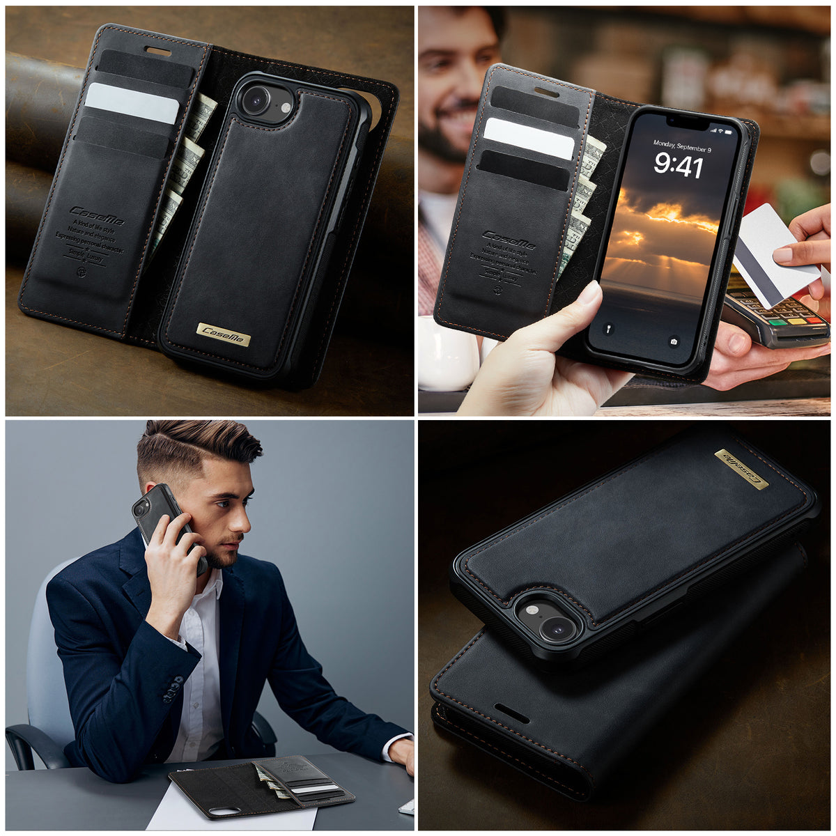 CASEME For iPhone 17e / 16e Case  C49  Compatible with MagSafe RFID Blocking Detachable Wallet Leather Phone Cover