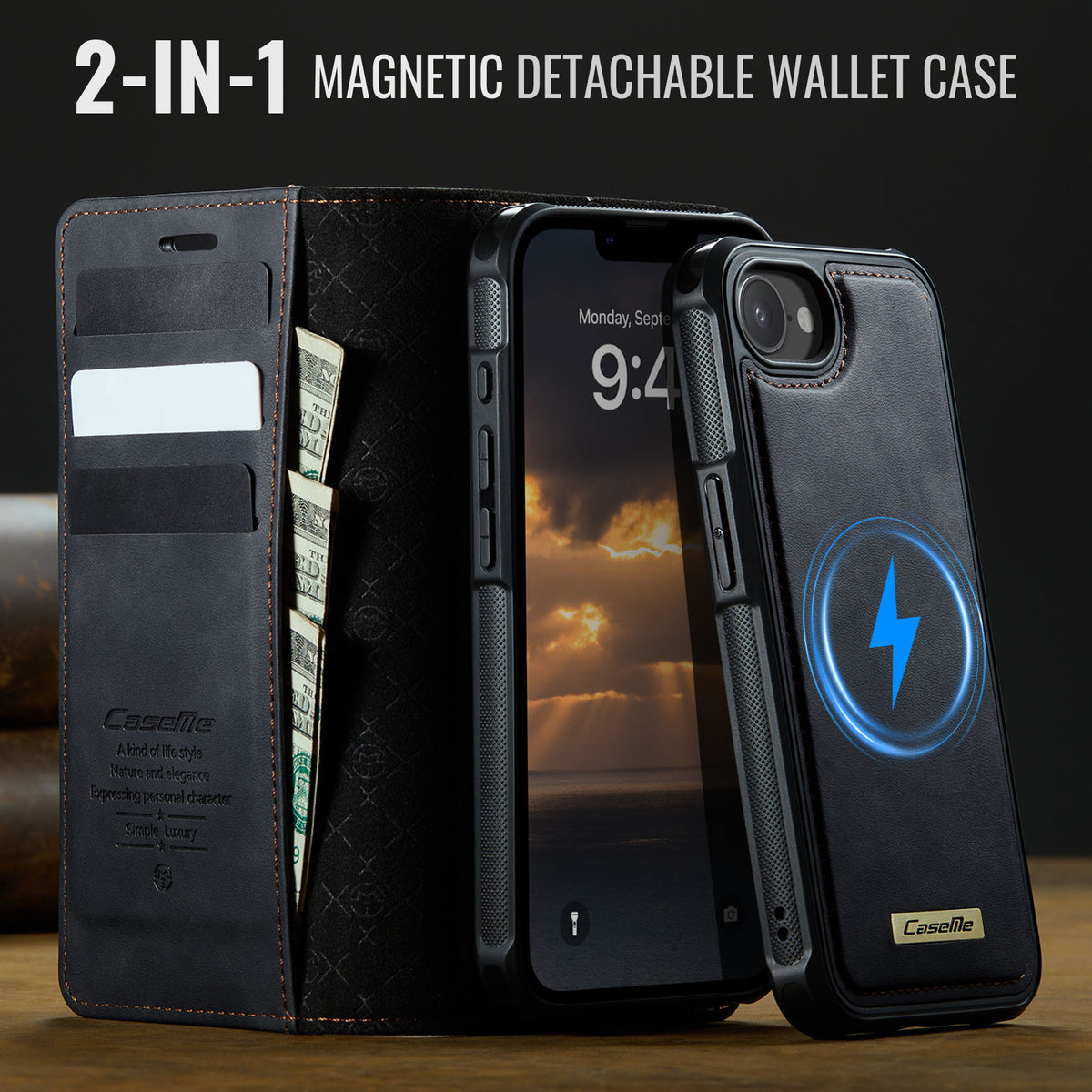 CASEME For iPhone 17e / 16e Case  C49  Compatible with MagSafe RFID Blocking Detachable Wallet Leather Phone Cover