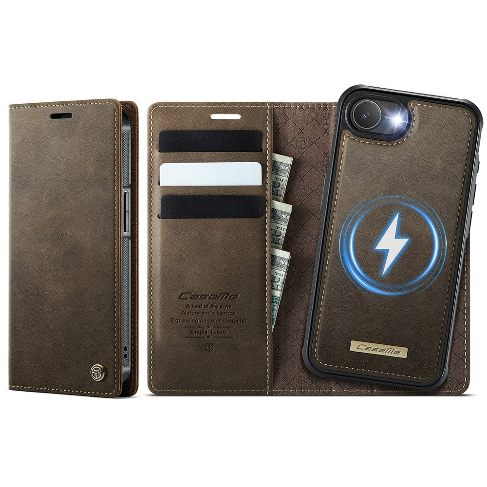 CASEME For iPhone 17e / 16e Case  C49  Compatible with MagSafe RFID Blocking Detachable Wallet Leather Phone Cover