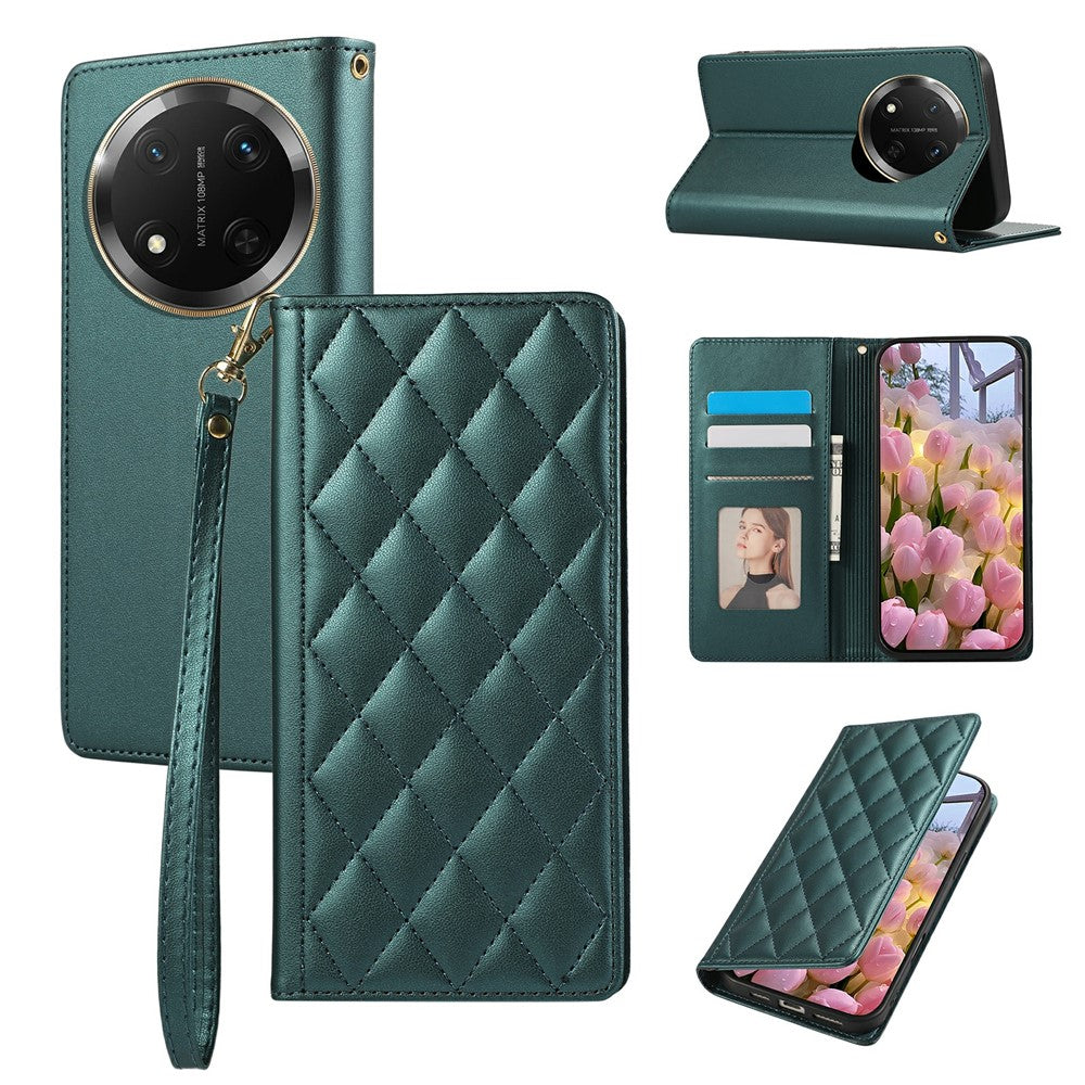 Phone Case For Honor X60 Pro 5G / X9c 5G / Magic7 Lite 5G RFID Blocking Wallet Stand Rhombus Leather Cover with Wrist Strap