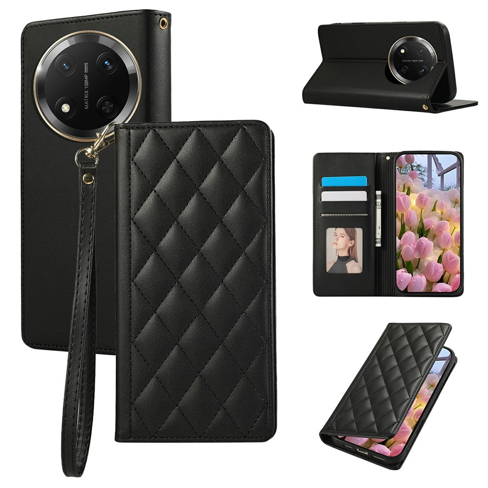 Phone Case For Honor X60 Pro 5G / X9c 5G / Magic7 Lite 5G RFID Blocking Wallet Stand Rhombus Leather Cover with Wrist Strap