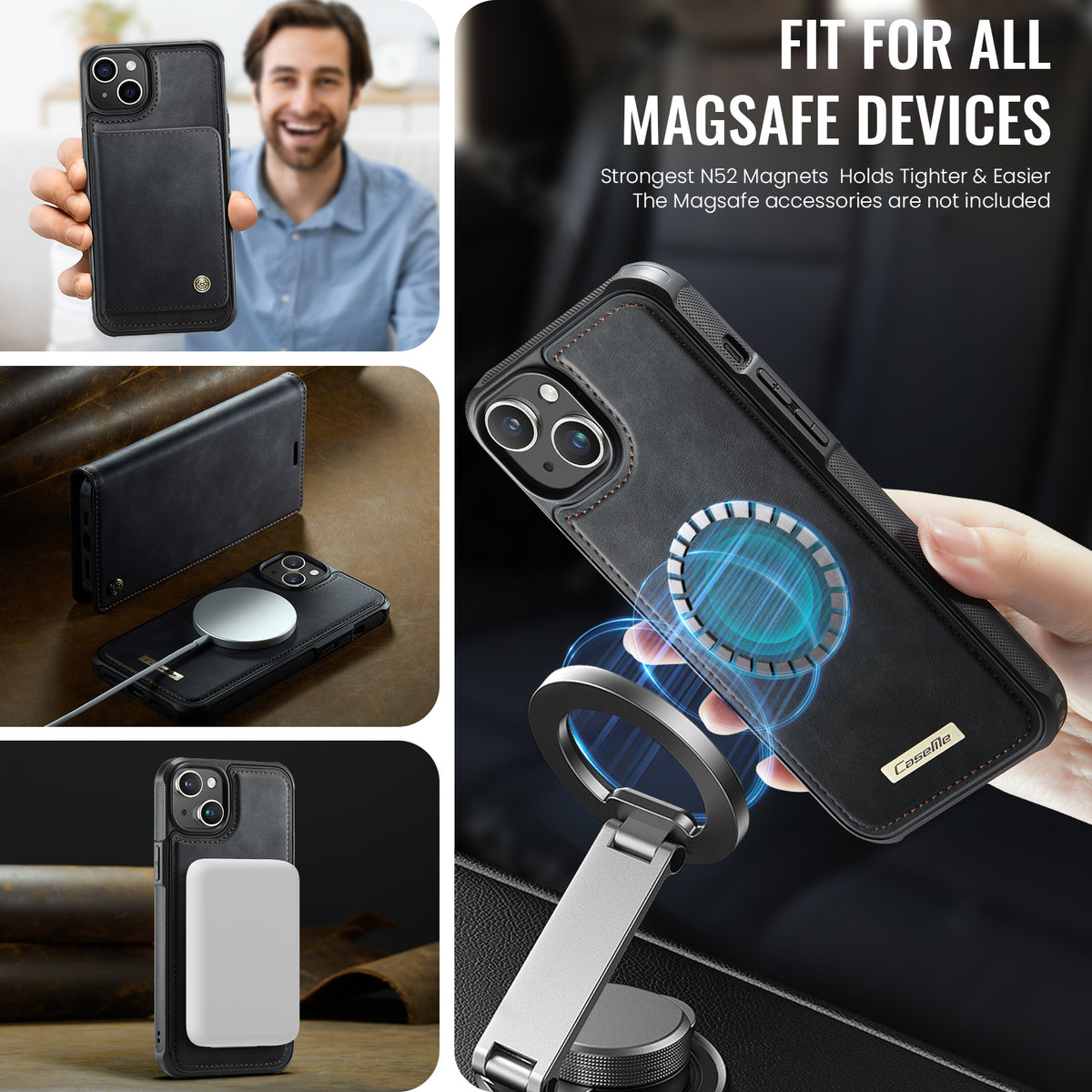 CASEME For iPhone 14 Plus / iPhone 15 Plus Case  C49  Compatible with MagSafe RFID Blocking Detachable Wallet Leather Phone Cover