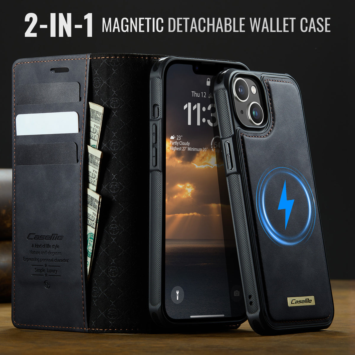 CASEME For iPhone 14 Plus / iPhone 15 Plus Case  C49  Compatible with MagSafe RFID Blocking Detachable Wallet Leather Phone Cover
