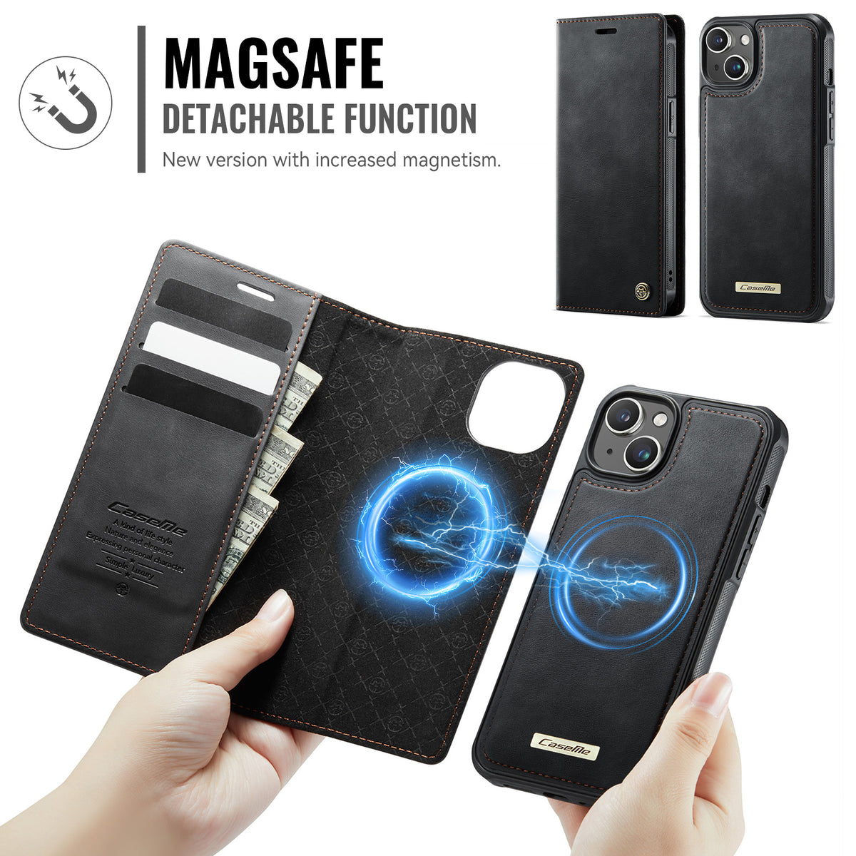 CASEME For iPhone 14 Plus / iPhone 15 Plus Case  C49  Compatible with MagSafe RFID Blocking Detachable Wallet Leather Phone Cover