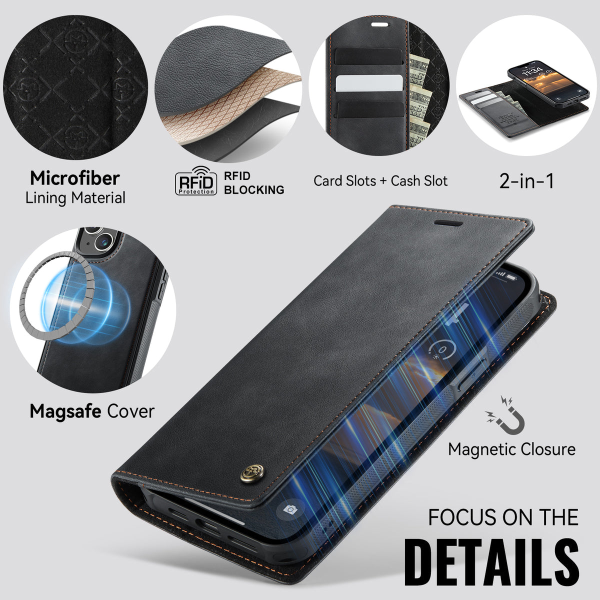 CASEME For iPhone 14 Plus / iPhone 15 Plus Case  C49  Compatible with MagSafe RFID Blocking Detachable Wallet Leather Phone Cover