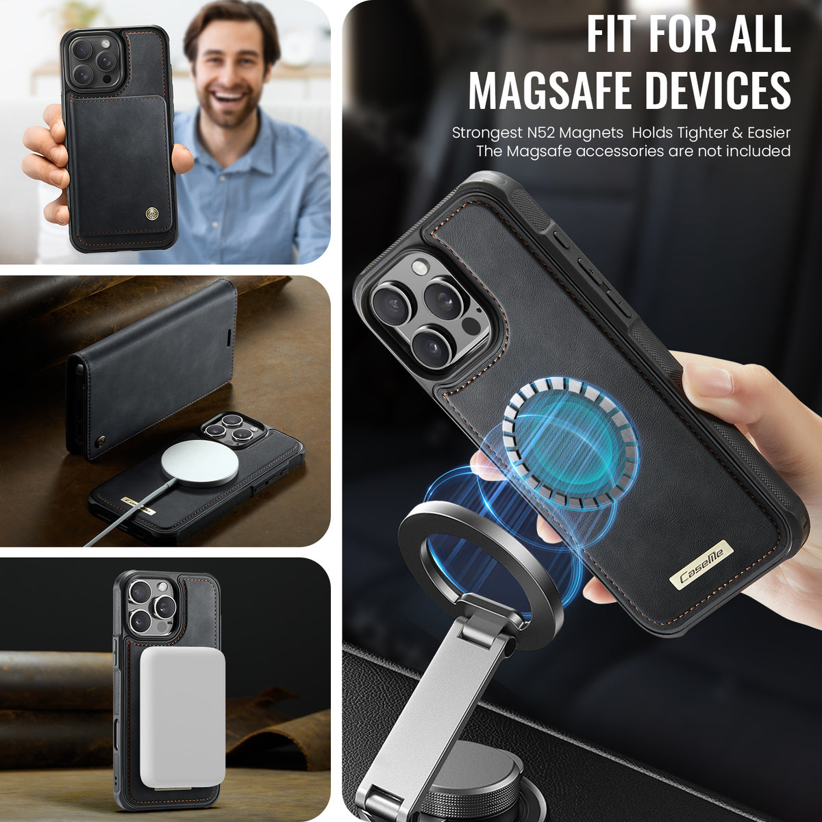 CASEME For iPhone 15 Pro Case C49 Compatible with MagSafe RFID Blocking Detachable Wallet Leather Phone Cover