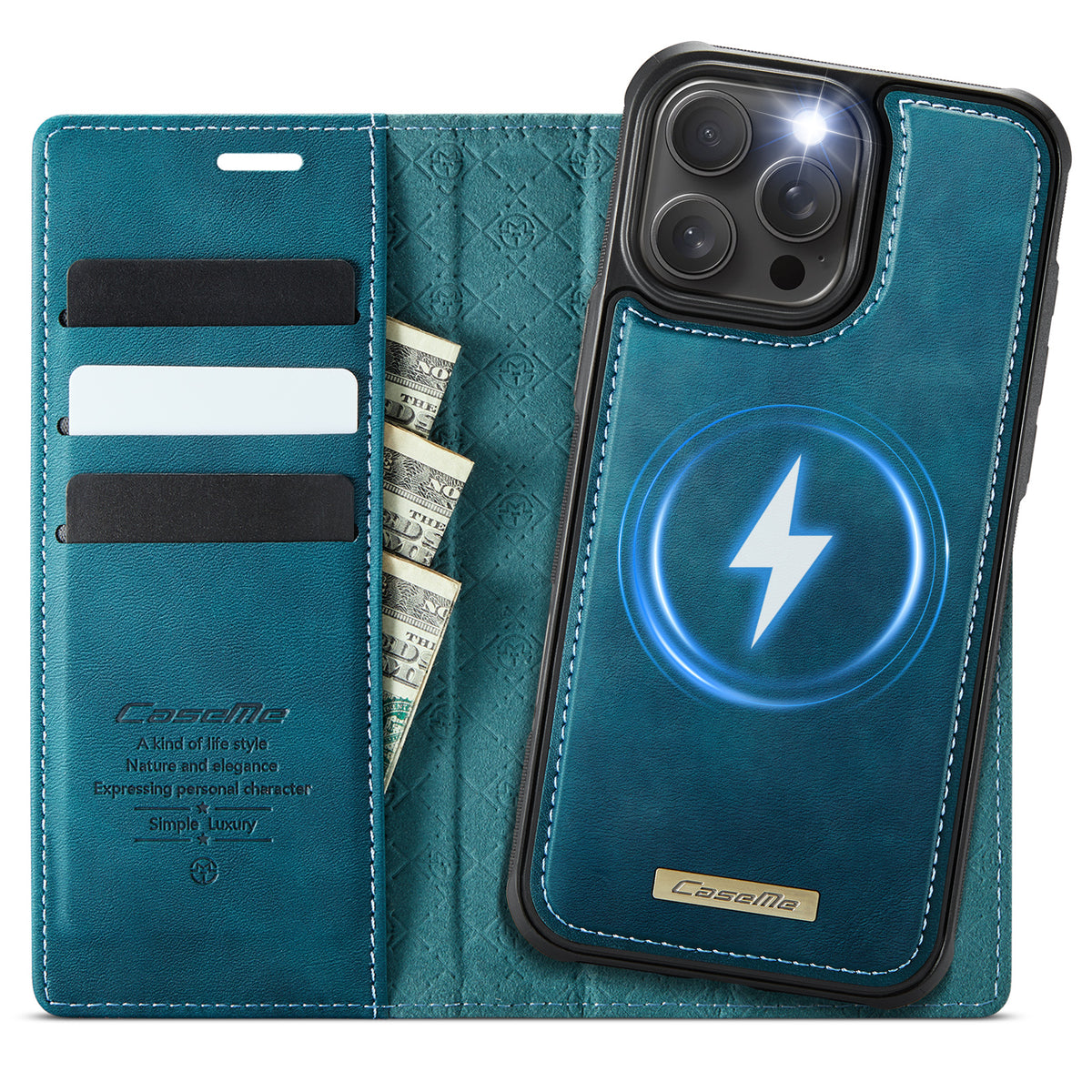 CASEME For iPhone 15 Pro Case C49 Compatible with MagSafe RFID Blocking Detachable Wallet Leather Phone Cover