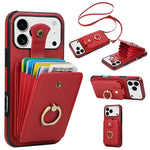 For iPhone 18 Pro / 17 Pro Case Card Holder Ring Kickstand TPU + PU Leather Phone Cover with Long Strap
