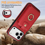 For iPhone 18 Pro / 17 Pro Case Card Holder Ring Kickstand TPU + PU Leather Phone Cover with Long Strap