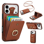 For iPhone 18 Pro / 17 Pro Case Card Holder Ring Kickstand TPU + PU Leather Phone Cover with Long Strap