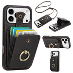 For iPhone 18 Pro / 17 Pro Case Card Holder Ring Kickstand TPU + PU Leather Phone Cover with Long Strap