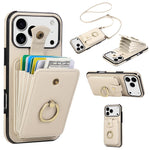For iPhone 18 Pro / 17 Pro Case Card Holder Ring Kickstand TPU + PU Leather Phone Cover with Long Strap